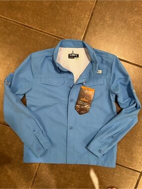 Habit Kids' Long Sleeve Blue Performance Fishing Shirt